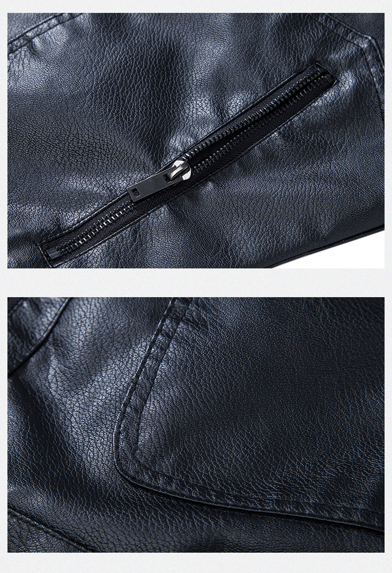 Men's Leather Jacket With Stand Collar Slim Fit Motorcycle Style_voghion.com