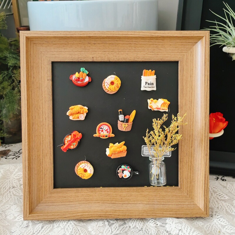 Refrigerator sticker magnetic high-level sense badge yum storage display empty frame framed American style old square oil painting frame