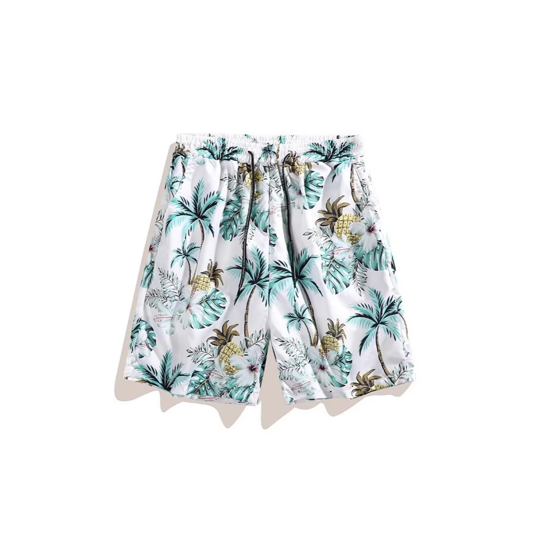 Men's Hawaiian Print Shirt And Shorts Set, Lightweight Breathable Linen Blend Beach Vacation Outfit, Casual Short Sleeve Button Down Shirt_viptrois.com