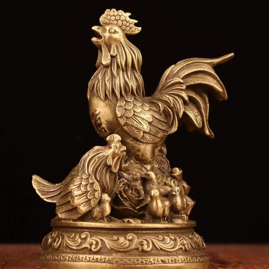 Медный орнамент в виде петуха, чистая медь, семейный петух радости, денежный слиток, золотой петух, украшение для рабочего стола в гостиной, латунный петух удачи T