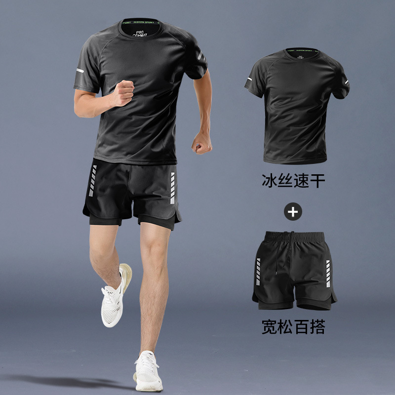Ropa de fitness para hombres entrenamiento de atletismo de maratón de verano pantalones cortos de mangas cortas equipos especiales de secado rápido