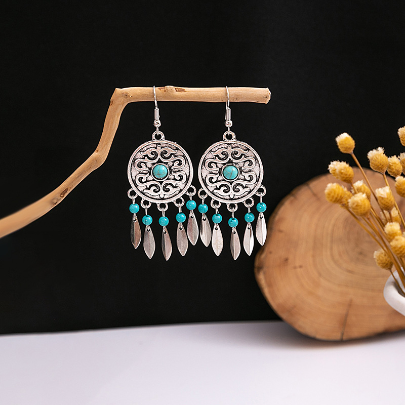 1 Pair Casual Retro Geometric Beaded Alloy Turquoise Drop Earrings display picture 19