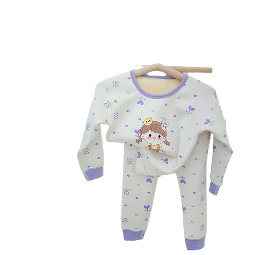 One-piece children's warm padded innerwear set with milk silk and cherry blossom fleece, suitable for both boys and girls, factory wholesale.