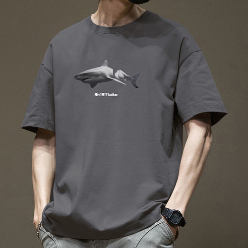 Cotton Short Sleeve T-Shirt for Men - Summer, INS Style, Hong Kong Trend, Half-Sleeve, Loose, Couple's Set, T-Shirt, Round Neck, Printed