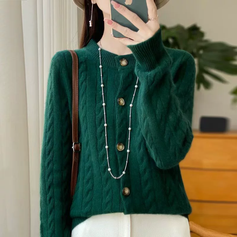 Шерстяной кардиган, свитер, куртка с круглым воротом, oversize