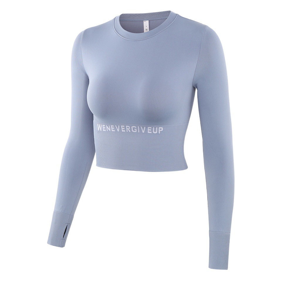Otoño e invierno europeo y americano Nueva Impresión de letras ropa de yoga sin costuras Top deportivo de manga larga ropa de fitness desnuda ajustada para mujer