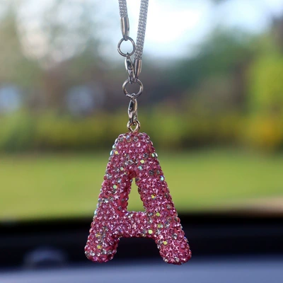 Car Pendant for Women: Car hanging - a-letter-car-pendant-pink