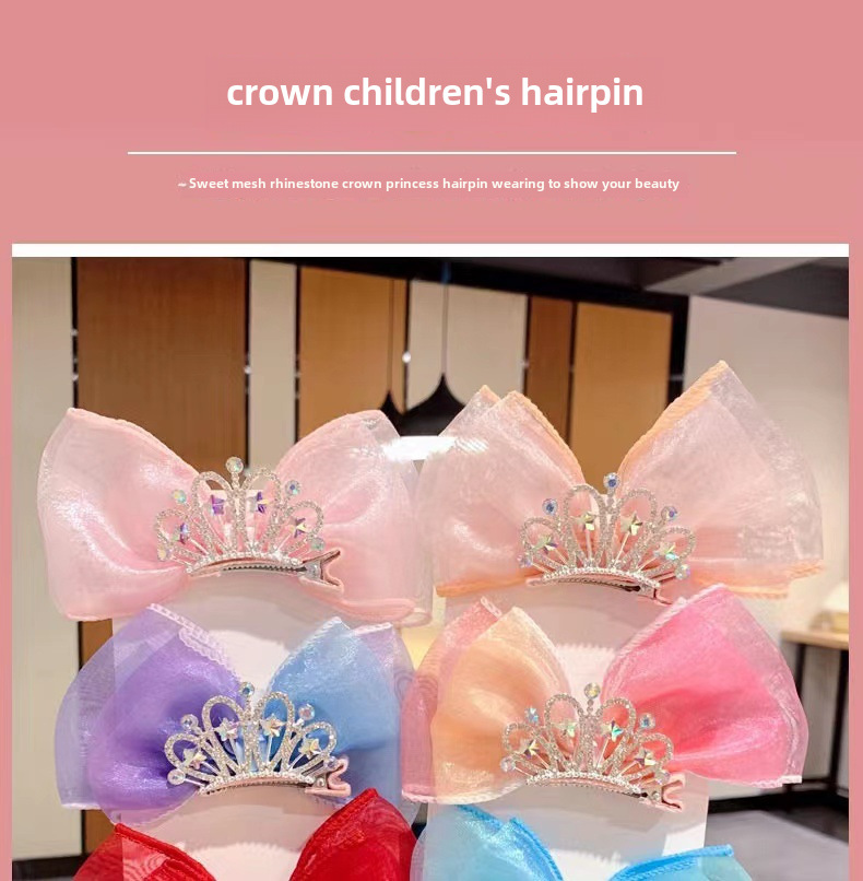 Children's Hair Accessories Princess Korean Crown Headwear Little Girl's New Year Hairpin Red Three-dimensional Bow Hairpin_voghion.com