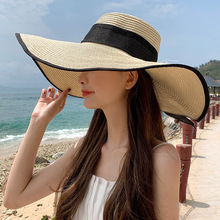 草帽女士夏季遮阳防晒紫外线草编度假海边沙滩蝴蝶结加大帽檐帽子