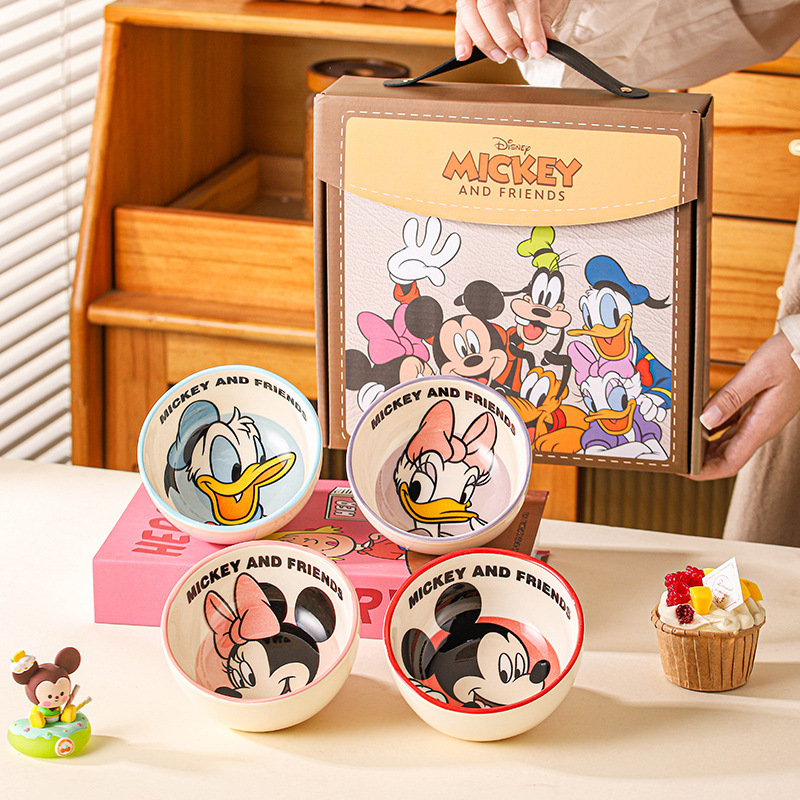 Disney Underglaze Color Tableware for Home Use, High Aesthetic Value, May Day Birthday Gift, Mickey and Minnie Rice Bowl Gift Box