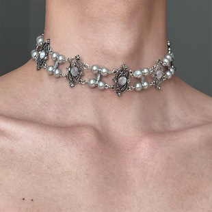 Pearl Retro Double-layer Tiger's Eye Necklace European and American Light Luxury Necklace Palace Elegant Girly Collar