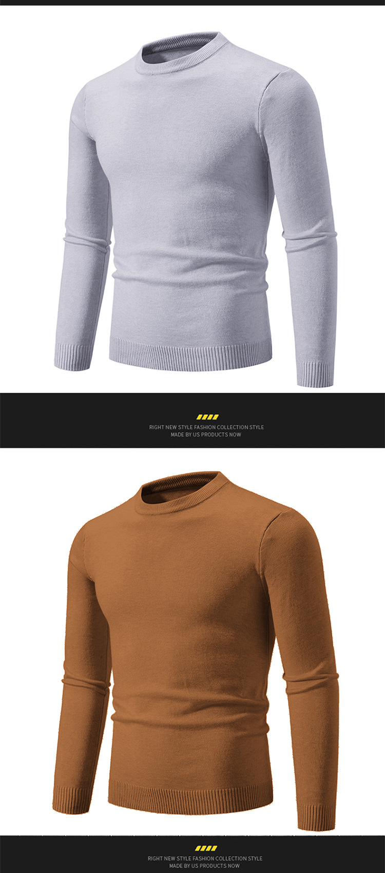 Classic Men's Crewneck Sweater Solid Colour Minimalist Knit Top_voghion.com
