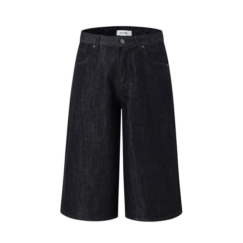 A104 American Street Neutral Washed Retro High-grade Sense Original Bull Design Men's Loose Denim Cropped Pants