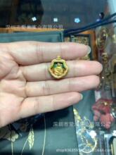 古法黄金嘎乌盒黄财神錾刻烧蓝小吊坠999足金项链吊坠女款N036