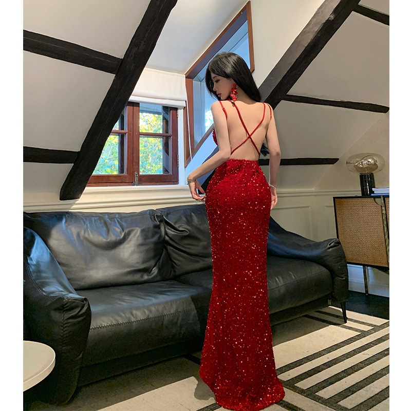 Birthday Engagement Evening Dress High-end Light Luxury Red Toasting Dress Morning Gown Bridal Banquet Sexy Sling dress