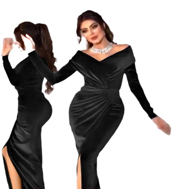 Vestido de terciopelo elegante de moda europea y americana para mujer, primavera-verano 2025, para reuniones anuales, estilo cheongsam, vestido de noche retro. image 7