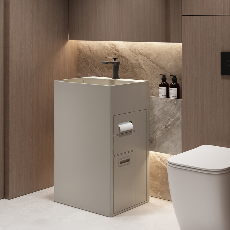 Modern Style Stainless Steel Niche Column Basin Bathroom Paper Box Trash Can Integrated Designer Wash Basin