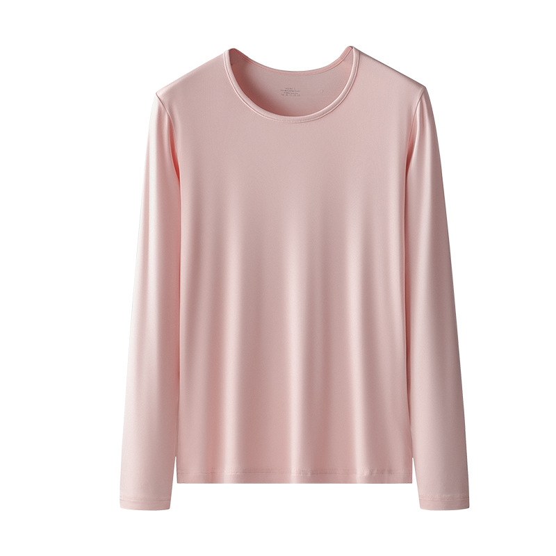 [Suave y sedosa] Ropa de otoño de mujer modal de doble cara de otoño e invierno, camisa de fondo informal delgada y sin costuras de color sólido