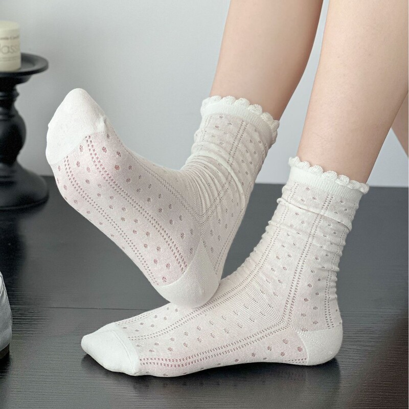Amusive·4-Color Spring & Fall White Socks Cut Out Lace Ballet Style Girl's First Love Mid-Tube Socks for Women Breathable Amusive·4-Color Spring & Fall White Socks Cut Out Lace Ballet Style Girl's First Love Mid-Tube Socks for Women Breathable
