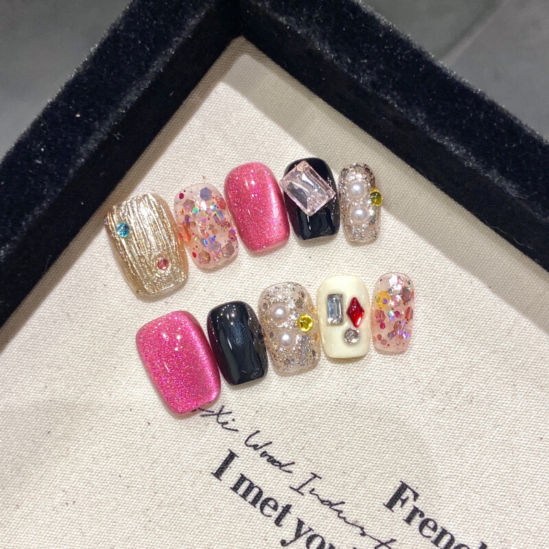 [retro neon] pure hand-worn armor cat eye nail patch fake nails high sense short finished wholesale