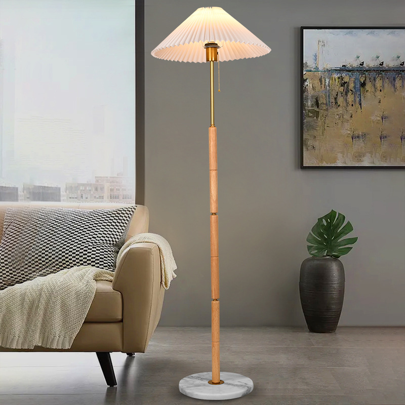 Nordic Floor Lamp Living Room ins Style Pleated American Style Retro Bedroom Study Hotel Guest Room Vertical Floor Lamp