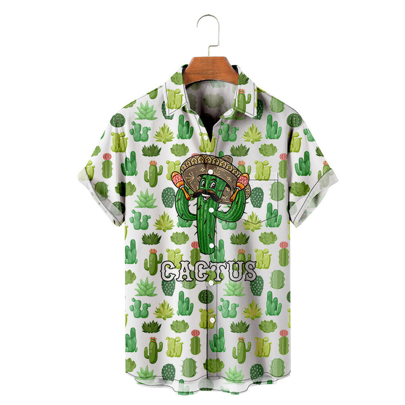 3D Digital Men's Top Cactus New Loose Short-Sleeve Shirt Trendy 2022 Printed Cross-Border In-Stock Machine Washable
