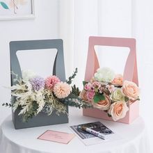 手提花篮节日心形礼品盒纸盒批发手提插花鲜花盒手提包装花篮爱心