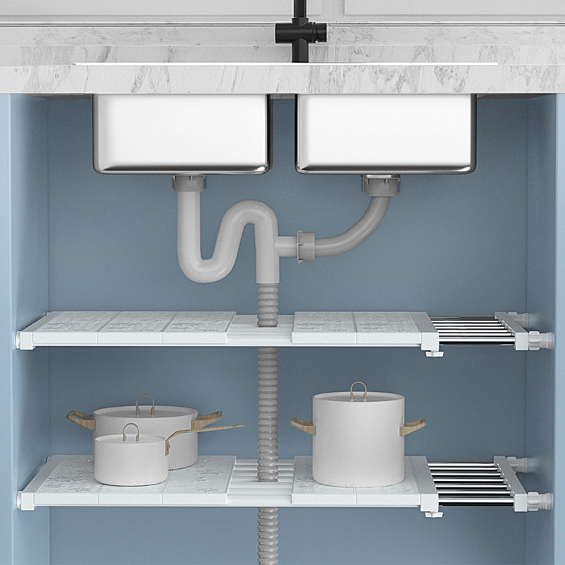 8N Kitchen Sink Vanity Shelf Adjustable Sink Drain Storage Washing Basin Bathroom Sink Dishwashing
