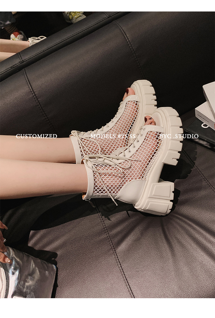 Boot lưới hở mũi nữ đế dày da thật dây thắt Martin 2025 — Màu đen, Màu trắng chi tiết 18