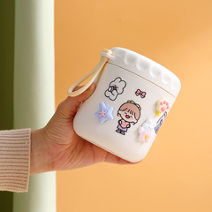 INS日式塑料水杯雙層帶提手密封湯杯牛奶杯可微波早餐杯隨手杯