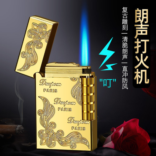 MF1806 Classic Steel Sound Inflatable Windproof Straight Blue Flame Lighter Business Gift Gift Factory Direct Supply