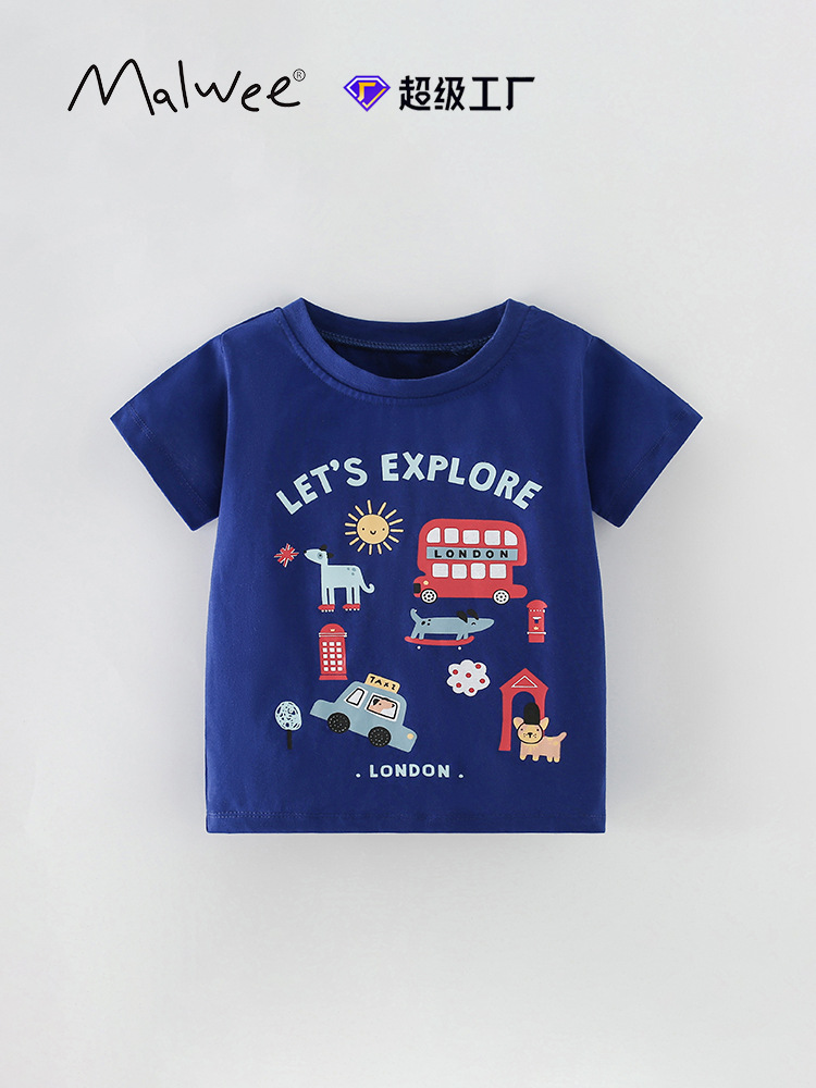 Malwee niño de manga corta camiseta de verano de cuello redondo Europa y América de verano nueva camiseta para niños