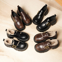 学院风厚底乐福鞋女2024新款软皮单鞋女春秋复古英伦风棕色小皮鞋