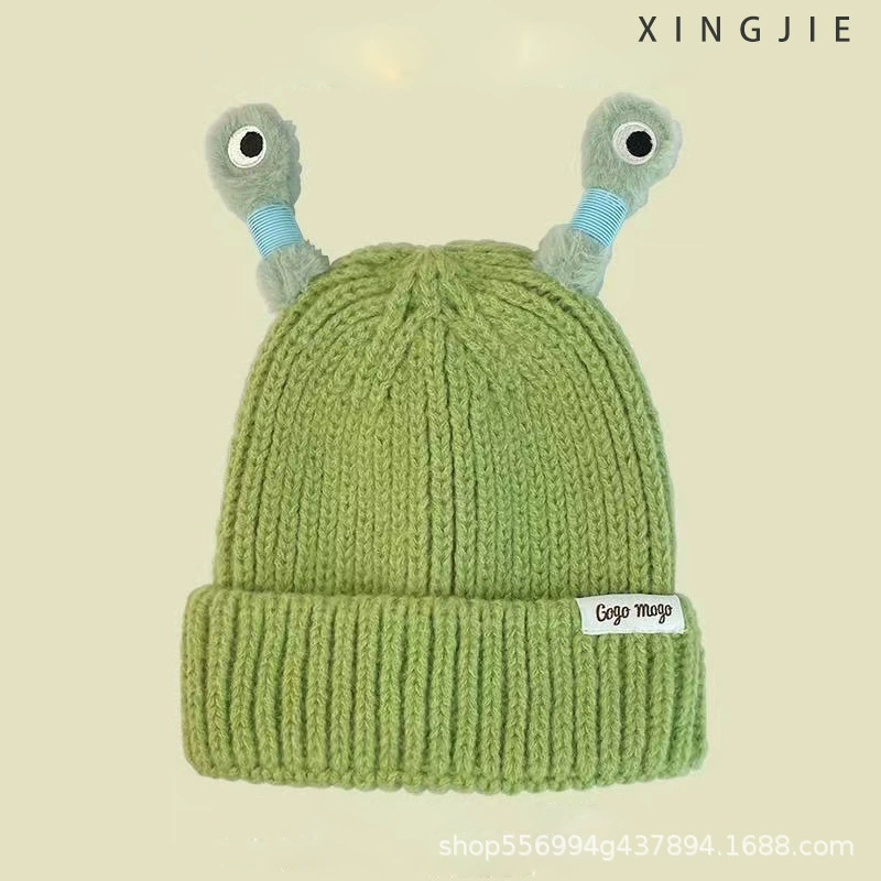  cartoon knitted woolen children's demi-season monster, funny keep warm knitted hat, family style