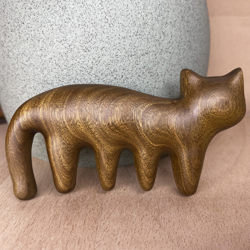 Gatito sándalo masaje peine lindo gato de dibujos animados Meridiano de madera peine de cabeza terapia de cuerpo entero universal masajeador descompresión