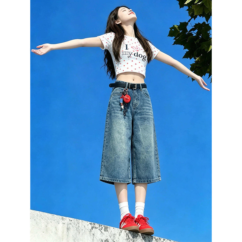 Vintage Denim Cropped Pants for Women 2026 New Summer Trendy High-Waisted Loose Straight Wide-Leg Mid-Length Pants Vintage Denim Cropped Pants for Women 2026 New Summer Trendy High-Waisted Loose Straight Wide-Leg Mid-Length Pants