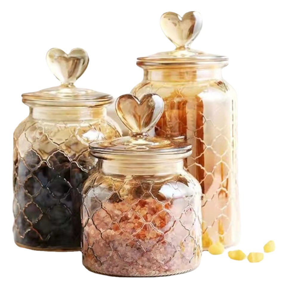 Frasco de Vidrio Sellado, Creativo, con Forma de Corazón, Transparente, Color Ámbar, para Guardar Té, Galletas, Dulces, Sal Marina