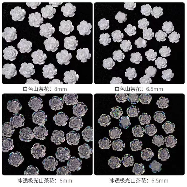 Umi Cyber Celebrous Nail Art Jewelry Camellia Resin Aurora White Three-dimensional Rose Flower Small Fresh Nail Decoration Drill