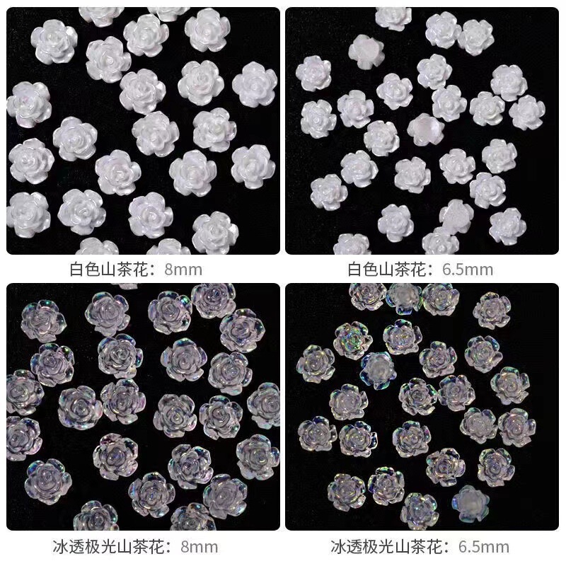 Umi Cyber Celebrous Nail Art Jewelry Camellia Resin Aurora White Three-dimensional Rose Flower Small Fresh Nail Decoration Drill