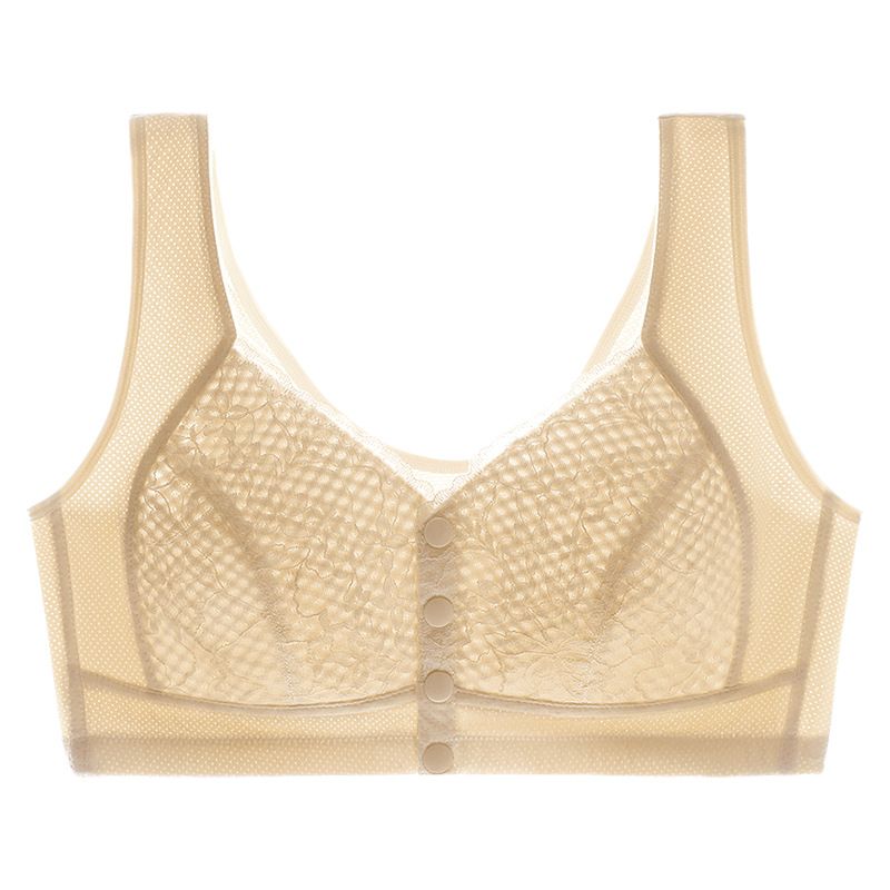 Ropa interior de madre mujer verano sujetador delgado con hebilla delantera de seda de morera de hielo tipo chaleco sin anillo de acero sujetador de mediana edad y ancianos
