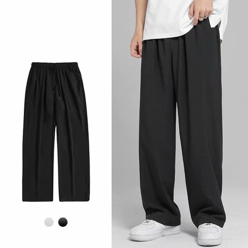 Men's Summer Thin Casual Pants with Ice Silk, Trendy Korean Style, Droopy Wide Straight Leg Pants