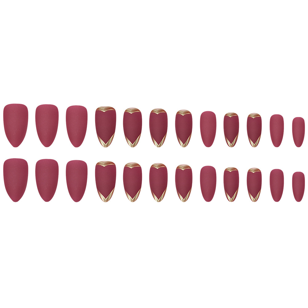 Comercio exterior 3D líneas tridimensionales LIPJIN Uña de color rojo vino francés Uña de uñas 24 piezas Uñas falsas Europa y América al por mayor