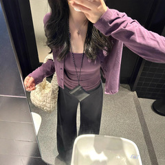 紫色两件套吊带内搭开衫外套女早秋2025新修身短款小个子chic上衣