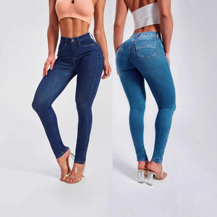 Europe and the United States cross-border 2025 new Amazon foreign trade slim-fit bag hip leggings stretch high waist jeans women
