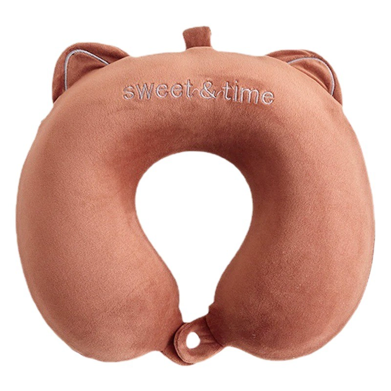U-образная подушка с вышитым кошачьим ухом, подушка для шеи для самолета и автомобиля, подушка для шеи и шеи с эффектом памяти, U-образная подушка для волос