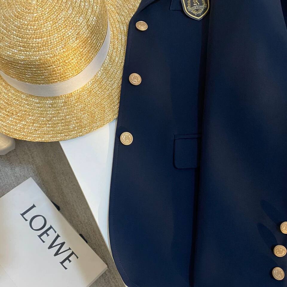 Áo blazer nữ dáng ngắn phong cách Hàn Quốc, áo khoác vest nữ tay dài cổ vest phối nút — màu xanh hải quân, màu đen chi tiết 2