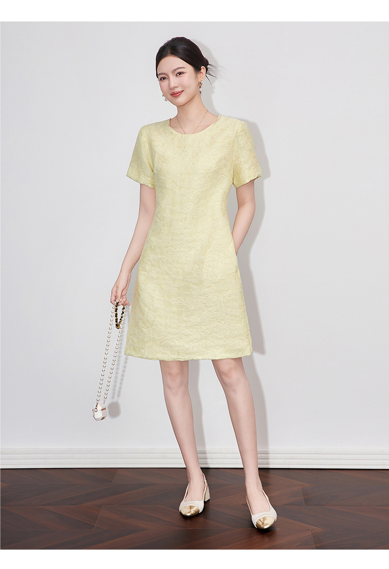 Váy maxi nữ thắt eo họa tiết bướm dập nổi jacquard — Màu hồng chi tiết 9
