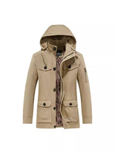 跨境2025新款春秋季男式风衣外套休闲薄款中长款纯棉可脱帽男上衣