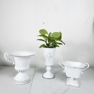 Cross-border European style retro white wrought iron flower flower flower arrangement tall vase ornaments wedding banquet shooting props