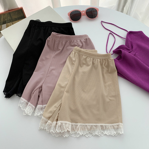 Ice silk thread safety pants summer new contrast color women's lace shorts non-curling large size anti-exposure leggings